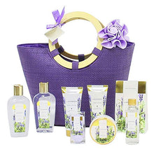 Load image into Gallery viewer, Amazon.com : Spa Luxetique Lavender Spa Gift Baskets for Women, Premium 10pc Gift Baskets, Best Holiday Gift Set for Women - Deluxe Spa Tote Bag with Wooden Handle, Bath Salt, Hand Soap/Cream, Shower Gel and Moe! : Beauty