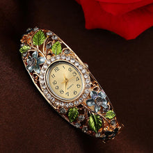 Load image into Gallery viewer, Women Fancy Bracelet Quartz Crystal Gold Plated Multi Color Wristwatch
