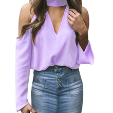 Load image into Gallery viewer, Women Full Regular Sleeve Polyester Long Length V-Neck Solid Pattern Casual Fashion Tee Shirt