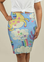 Load image into Gallery viewer, Pencil Skirt with Rainbows and Unicorns in the Clouds