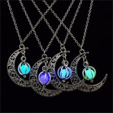 Load image into Gallery viewer, Glow In the Dark Pendant Necklaces For Women Silver Plated Chain Long Night Moon Necklaces Women Fashion Jewelry Necklaces
