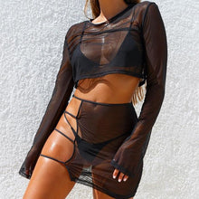 Load image into Gallery viewer, BKLD Sexy Sheer Mesh Club 2 Two Pieces Sets Women 2019 Summer Outfits See Through Long Sleeve Crop Tops+Bodycon Party Mini Skirt