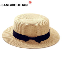 Load image into Gallery viewer, 2019 simple Summer Parent-child Beach Hat Female Casual Panama Hat Lady Brand Women Flat brim Bowknot Straw cap girls Sun Hat