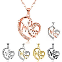 Load image into Gallery viewer, HUITAN Fashion Letter MOM Heart Shape Inlaid Crystal Pendant Necklace Mother's Day Gift High Quality Jewelry Wholesale Lots Bulk