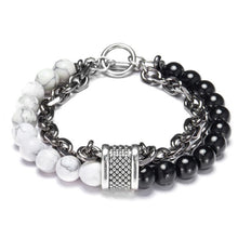 Load image into Gallery viewer, LKO New arrive Stainless steel Men tiger eyes Bead Bracelet Beaded Black Mantra Prayer Beads Buddha Bracelet for Women and Men