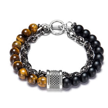 Load image into Gallery viewer, LKO New arrive Stainless steel Men tiger eyes Bead Bracelet Beaded Black Mantra Prayer Beads Buddha Bracelet for Women and Men