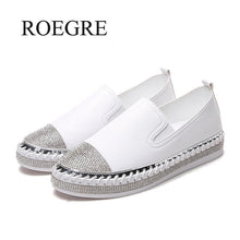 Load image into Gallery viewer, European Famous Brand Patchwork Espadrilles Shoes Woman Genuine Leather Creepers Flats Ladies Loafers White Leather Moccasins