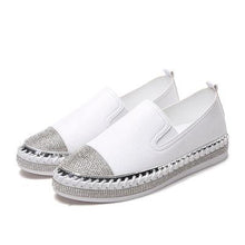 Load image into Gallery viewer, European Famous Brand Patchwork Espadrilles Shoes Woman Genuine Leather Creepers Flats Ladies Loafers White Leather Moccasins