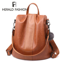Load image into Gallery viewer, HERALD FASHION Quality Leather Anti-thief Women Backpack Large Capacity Hair Ball School Bag for Teenager girls Male Travel Bags