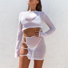 Load image into Gallery viewer, BKLD Sexy Sheer Mesh Club 2 Two Pieces Sets Women 2019 Summer Outfits See Through Long Sleeve Crop Tops+Bodycon Party Mini Skirt