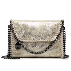 Shaded Leather Pattern Thread Stitching turnlock Crossbody Bag with Chain
