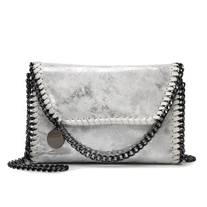 Shaded Leather Pattern Thread Stitching turnlock Crossbody Bag with Chain