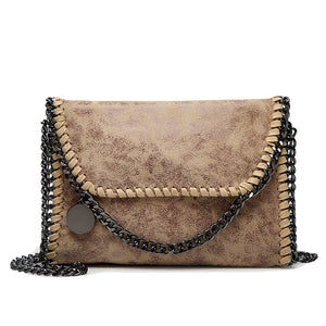 Shaded Leather Pattern Thread Stitching turnlock Crossbody Bag with Chain