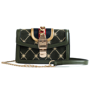 Leather Crossbody Bag with sewing thread Flower Design Chain Buckle for Women