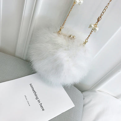 Round Fur Clutch with chain Crossbody Bag for Women