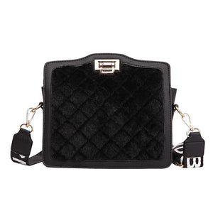 Faux Fur Square Pattern Zipper Women Crossbody Bags