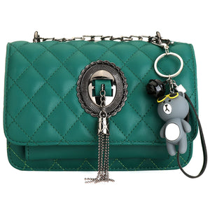 Women Fashion sewing thread Cross Lined Metal Long Chain Leather Bag