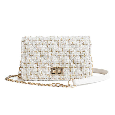Woolen Bag with Buckle Small Square Crossbody Bag with chain