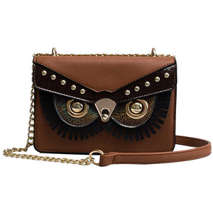 Trendy Owl Pattern Women Box Bag with chain