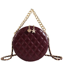 Load image into Gallery viewer, Women Leather Argyle Round Pattern sewing thread Round Box Chain Bag