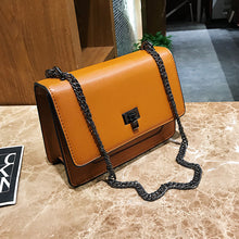 Load image into Gallery viewer, Smooth Synthetic Leather Crossbody Box Bag with Metal chain