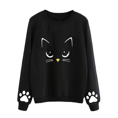 Stylish Cat Print Paw Hands Round Neck Pullover