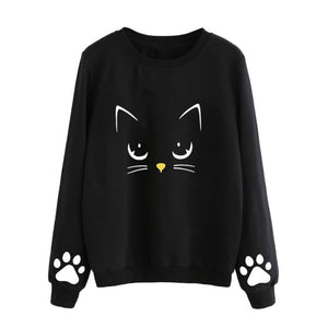 Stylish Cat Print Paw Hands Round Neck Pullover