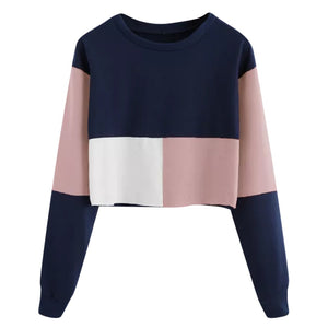 Double Color Patchwork Ladies Sweatshirt with casual Long Sleeve