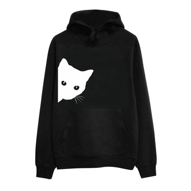 Regular Sweatshirt Hide Cat Long Sleeve Drawstring Hoodie
