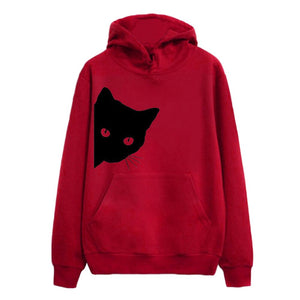 Regular Sweatshirt Hide Cat Long Sleeve Drawstring Hoodie