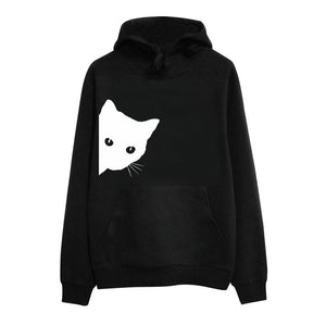 Regular Sweatshirt Hide Cat Long Sleeve Drawstring Hoodie