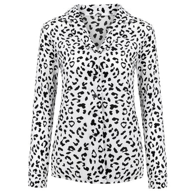 Women Fashion Turn-down Collar Leopard print Long Sleeve Shirt