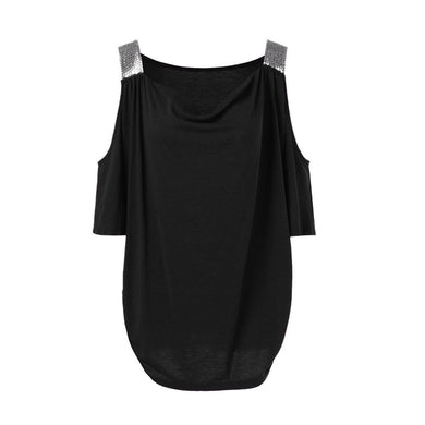 V-Neck Solid Regular Sequined Nine Quarter Women Off Shoulder Top