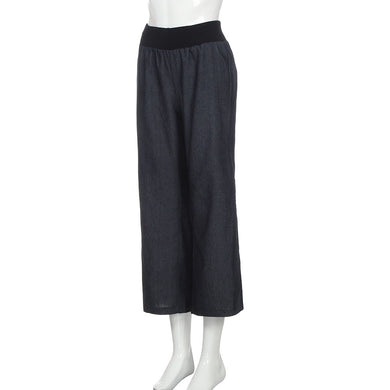 Women Mid Elastic Waist jeans Trousers