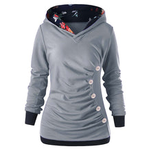 Load image into Gallery viewer, Women Polyester Full Sleeve Floral Pullovers Regular Hooded Button Fashion Sweatshirt