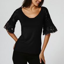 Load image into Gallery viewer, Women Solid O-Neck Lace Stitching Regular Top