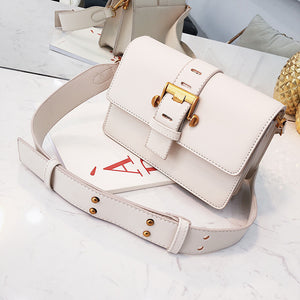 Leather Box Bag Broad Belt Turnlock Women Shoulder Bag