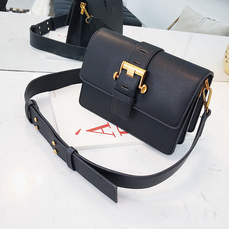 Leather Box Bag Broad Belt Turnlock Women Shoulder Bag