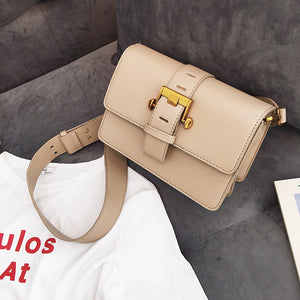 Leather Box Bag Broad Belt Turnlock Women Shoulder Bag