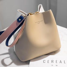 Load image into Gallery viewer, PU Leather Drawstring Two Color Crossbody Bucket Bag