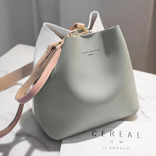 Load image into Gallery viewer, PU Leather Drawstring Two Color Crossbody Bucket Bag