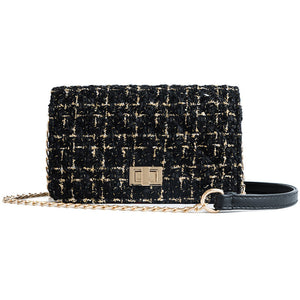 Woolen Bag with Buckle Small Square Crossbody Bag with chain