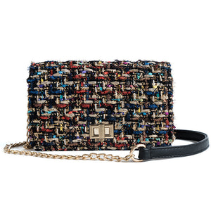 Woolen Bag with Buckle Small Square Crossbody Bag with chain