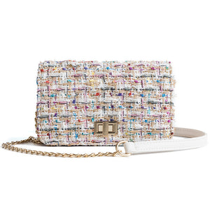 Woolen Bag with Buckle Small Square Crossbody Bag with chain