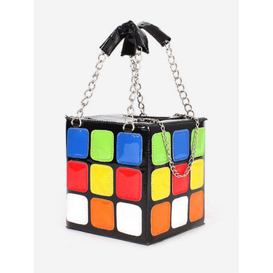 Fashion Rainbow Colored Square Boxes Chain Handle Handbag