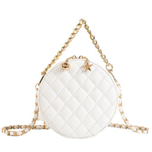 Load image into Gallery viewer, Women Leather Argyle Round Pattern sewing thread Round Box Chain Bag