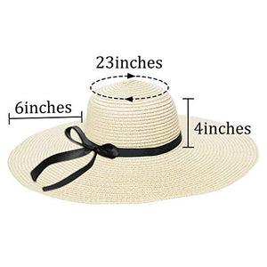 Womens Straw Hat Wide Brim Floppy Beach Cap Adjustable Sun Hat for Women UPF 50+ (Bowknot&Beige) at Amazon Womenâs Clothing store: