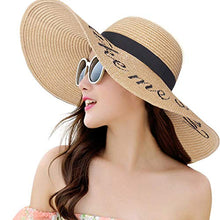 Load image into Gallery viewer, Womens Straw Hat Wide Brim Floppy Beach Cap Adjustable Sun Hat for Women UPF 50+ (Bowknot&amp;Beige) at Amazon Womenâs Clothing store: