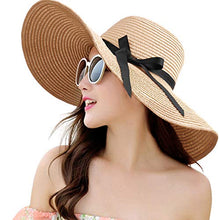 Load image into Gallery viewer, Womens Straw Hat Wide Brim Floppy Beach Cap Adjustable Sun Hat for Women UPF 50+ (Bowknot&amp;Beige) at Amazon Womenâs Clothing store: