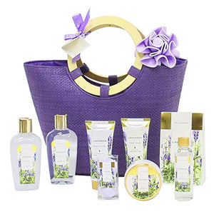 Amazon.com : Spa Luxetique Lavender Spa Gift Baskets for Women, Premium 10pc Gift Baskets, Best Holiday Gift Set for Women - Deluxe Spa Tote Bag with Wooden Handle, Bath Salt, Hand Soap/Cream, Shower Gel and Moe! : Beauty